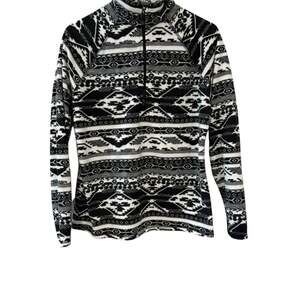 Eddie Bauer Women's Black White Aztec Fleece 1/4 Zip Pullover, Size Medium.